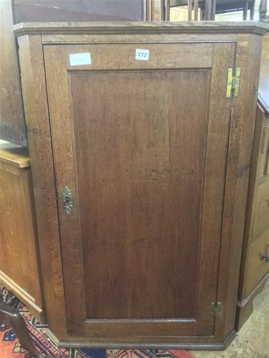 Early 19thC oak hanging corner cupboard